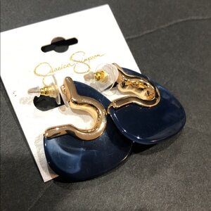 Jessica Simpson dark blue and gold tone huggie style resin earrings brand new